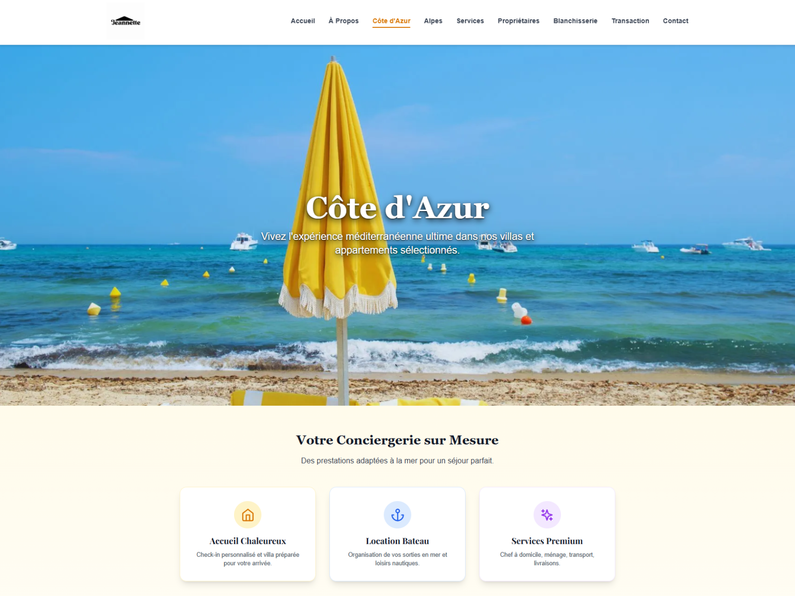 Aperçu du site Conciergerie Jeannette réalisé par BZH Com